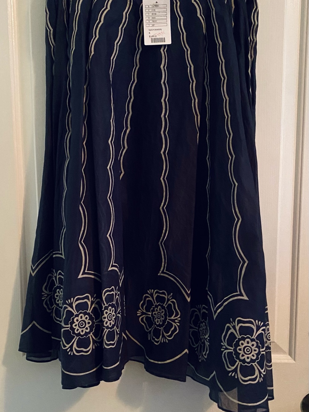 Anthropologie Navy Midi Skirt with Cream Floral Embroidery BNWT